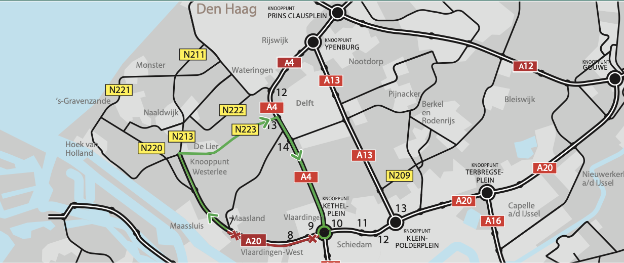 Omleidingsroute werkzaamheden A20 juni BBV