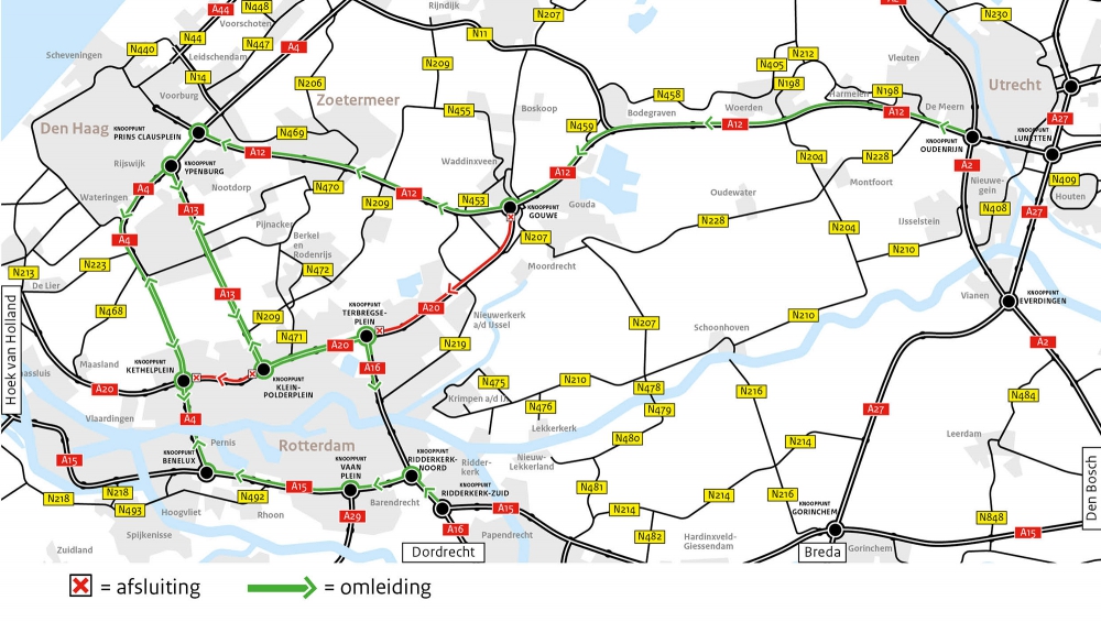 Ernstige verkeershinder verwacht door afsluiting A20