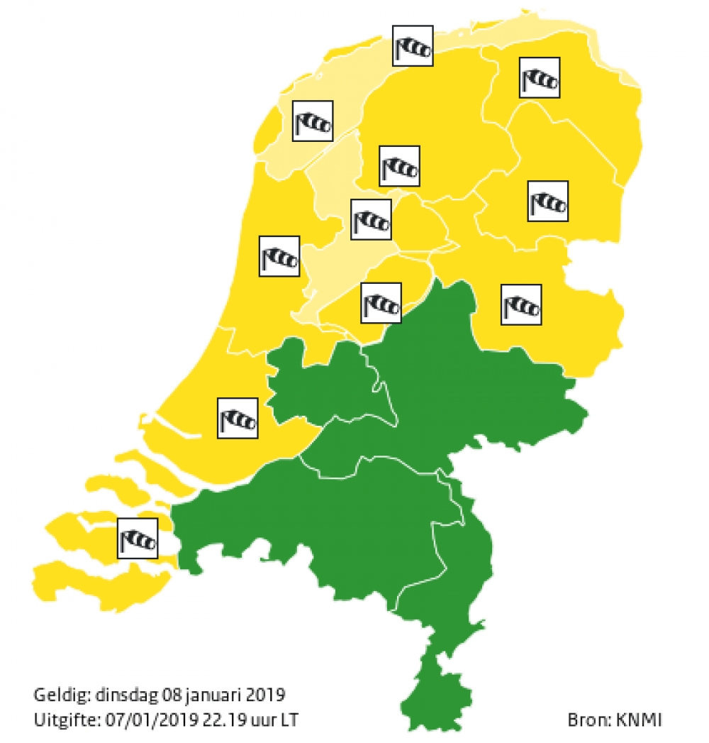 Vanaf 6:00 uur dinsdagochtend code geel voor storm