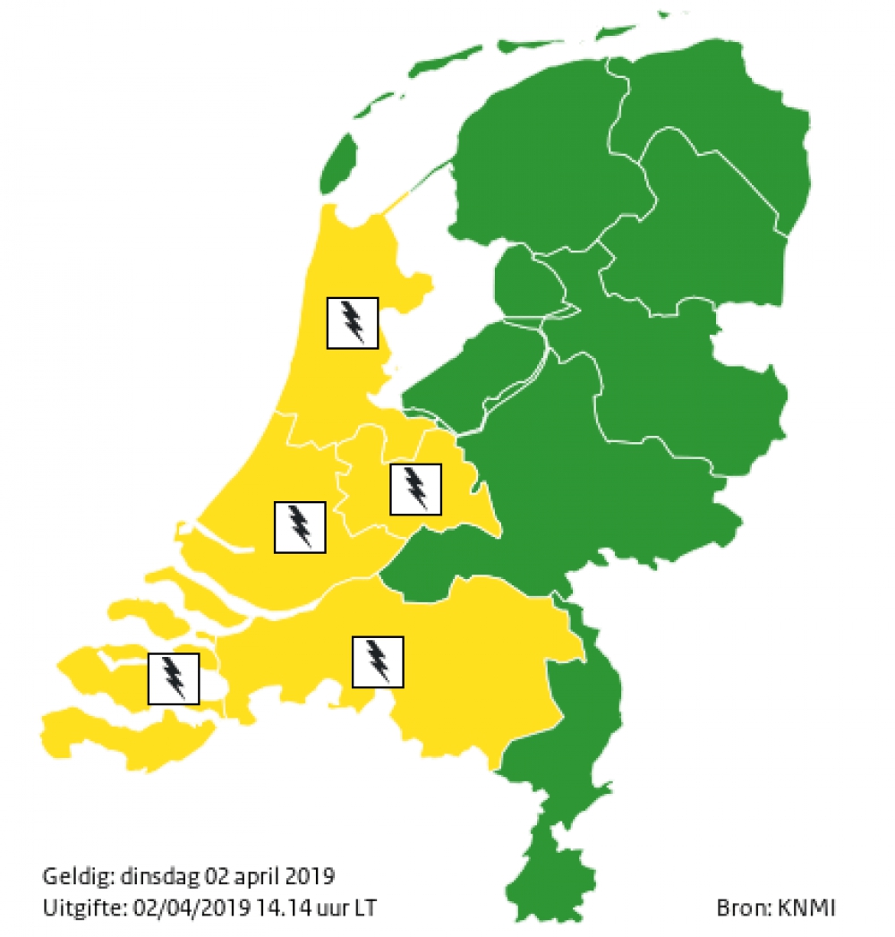 Code geel voor onweer, hagel en windstoten