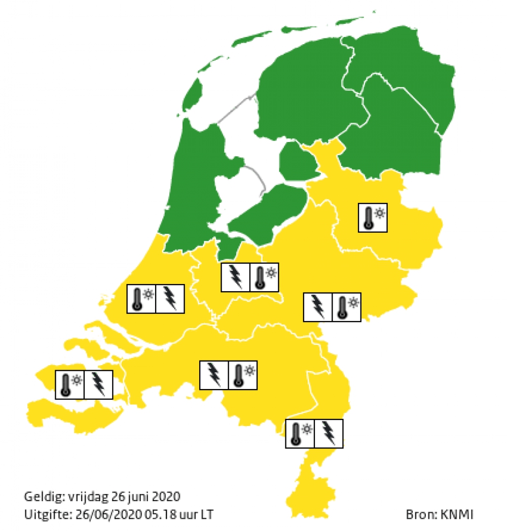 Code geel nu ook voor onweersbuien in de middag