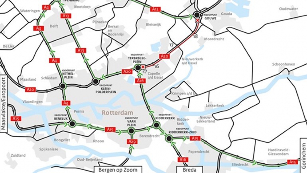 A20 tussen Terbregseplein en Gouda dit weekend dicht