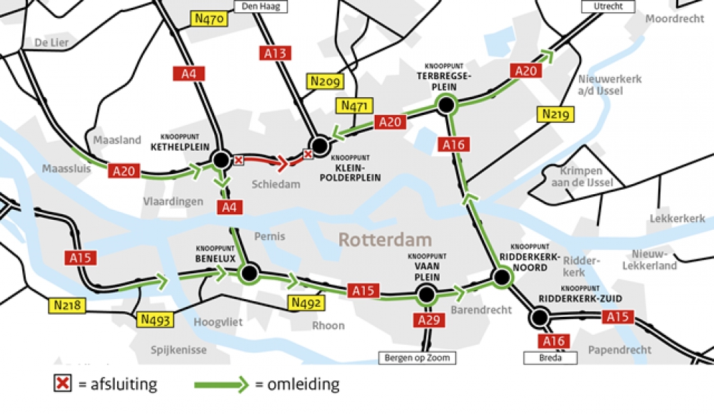 A20 bij Schiedam richting Rotterdam dit weekend dicht