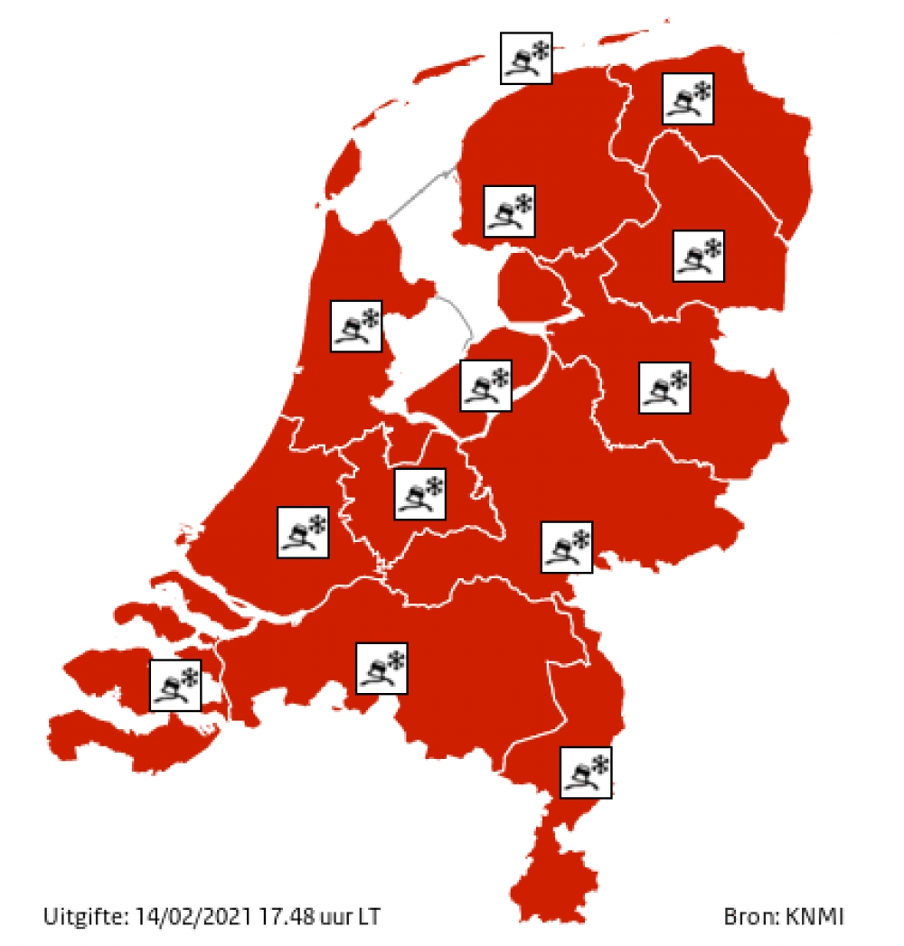 KNMI geeft weeralarm, code rood, af: maandagochtend kans op ijzel