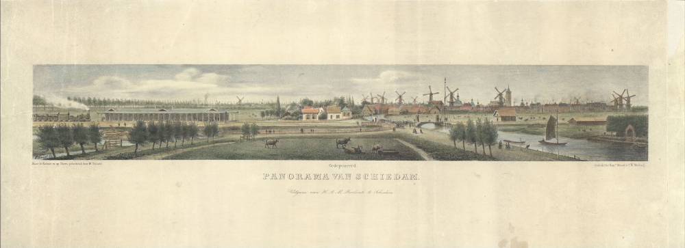 Panorama Schiedam uit 1848 staat er nu gekleurd op