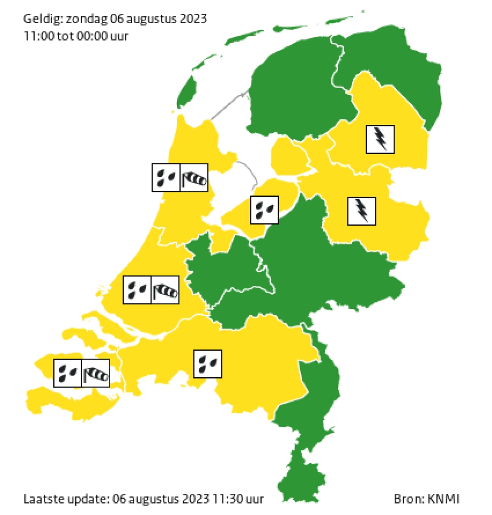 Code geel voor zware regen en windstoten