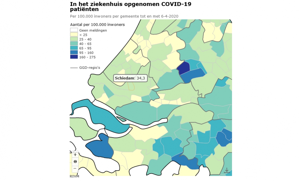 27 (+ 3) Schiedammers opgenomen in het ziekenhuis met coronabesmetting