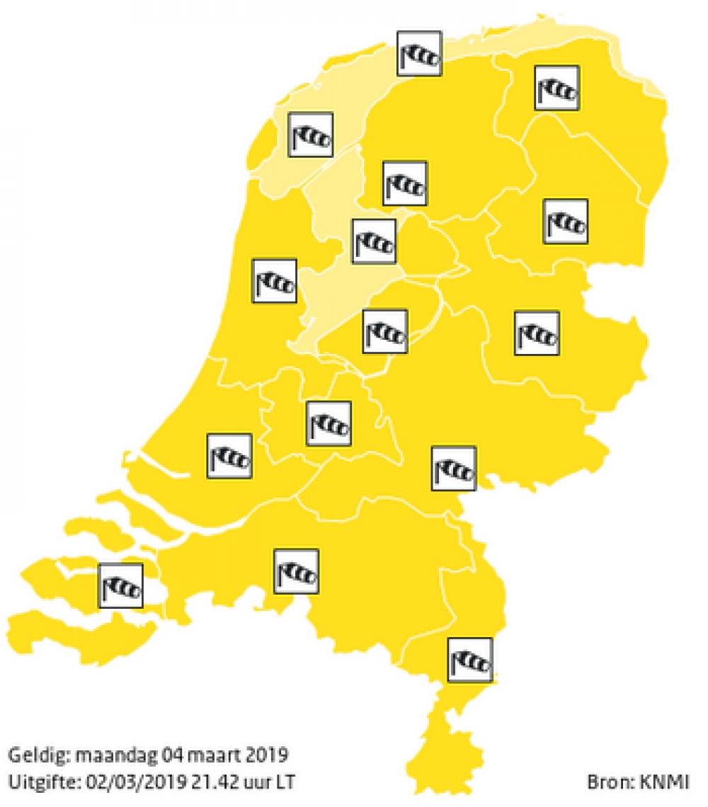 Maandag code geel voor windstoten