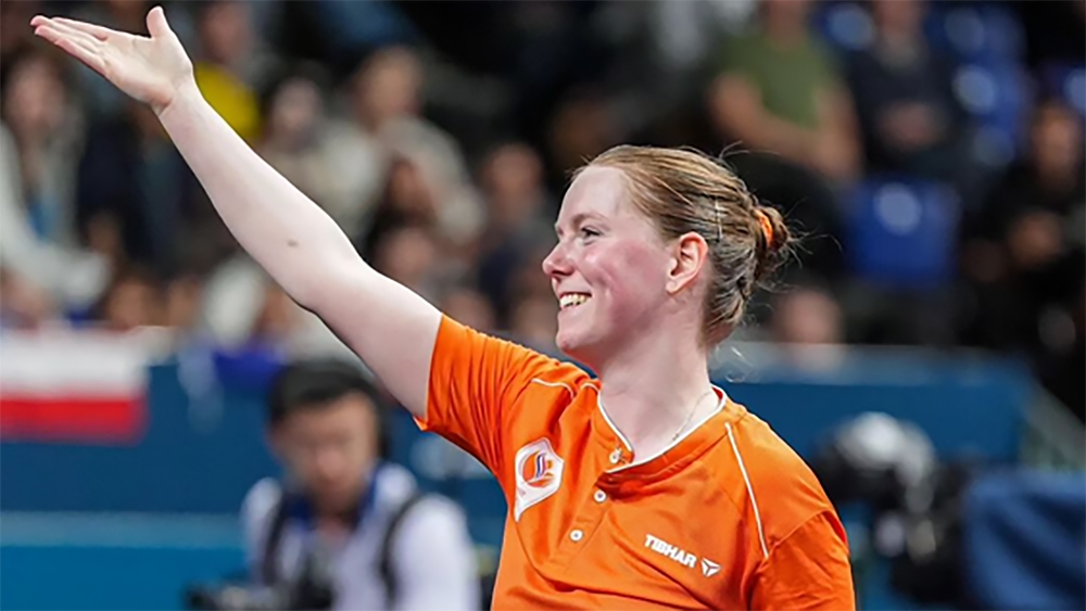 Britt Eerland vanavond in de tweede ronde Olympisch tafeltennistoernooi