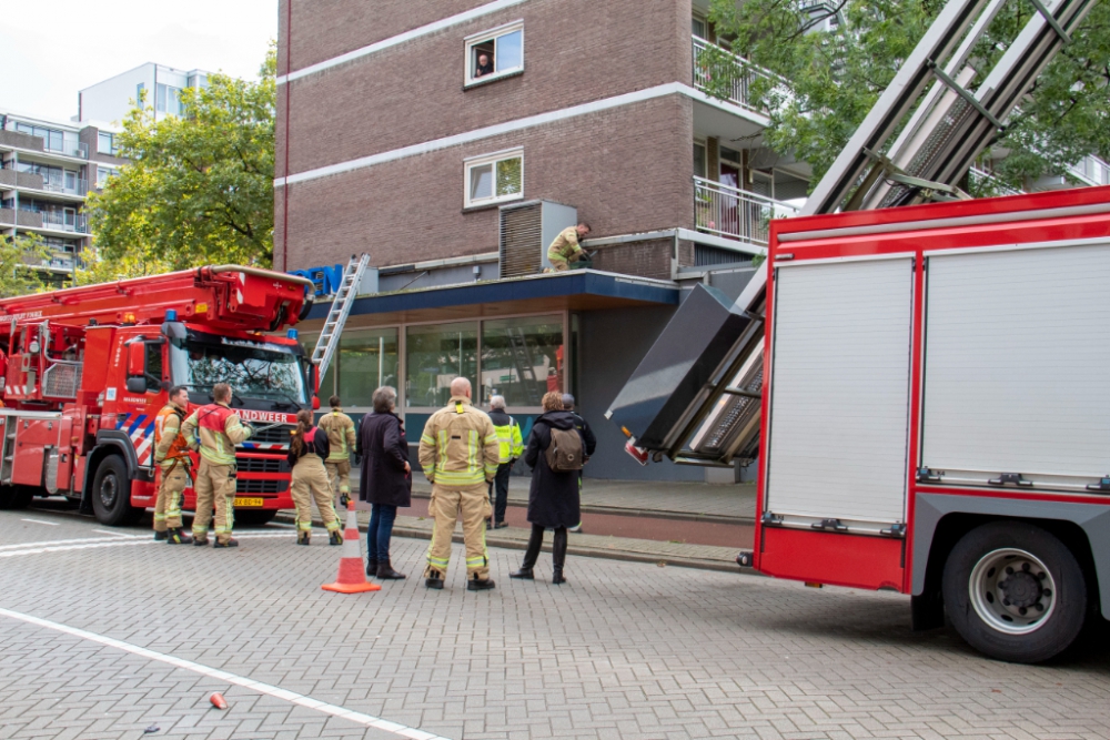 Kat nestelt zich op dak huisarts, brandweer brengt redding