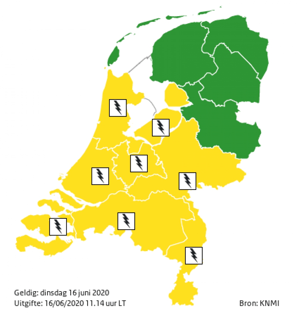 Vanmiddag en vanavond code geel voor onweer en zware regenval