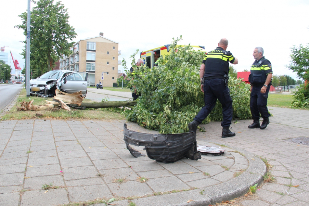 Auto komt tot stilstand tegen boom