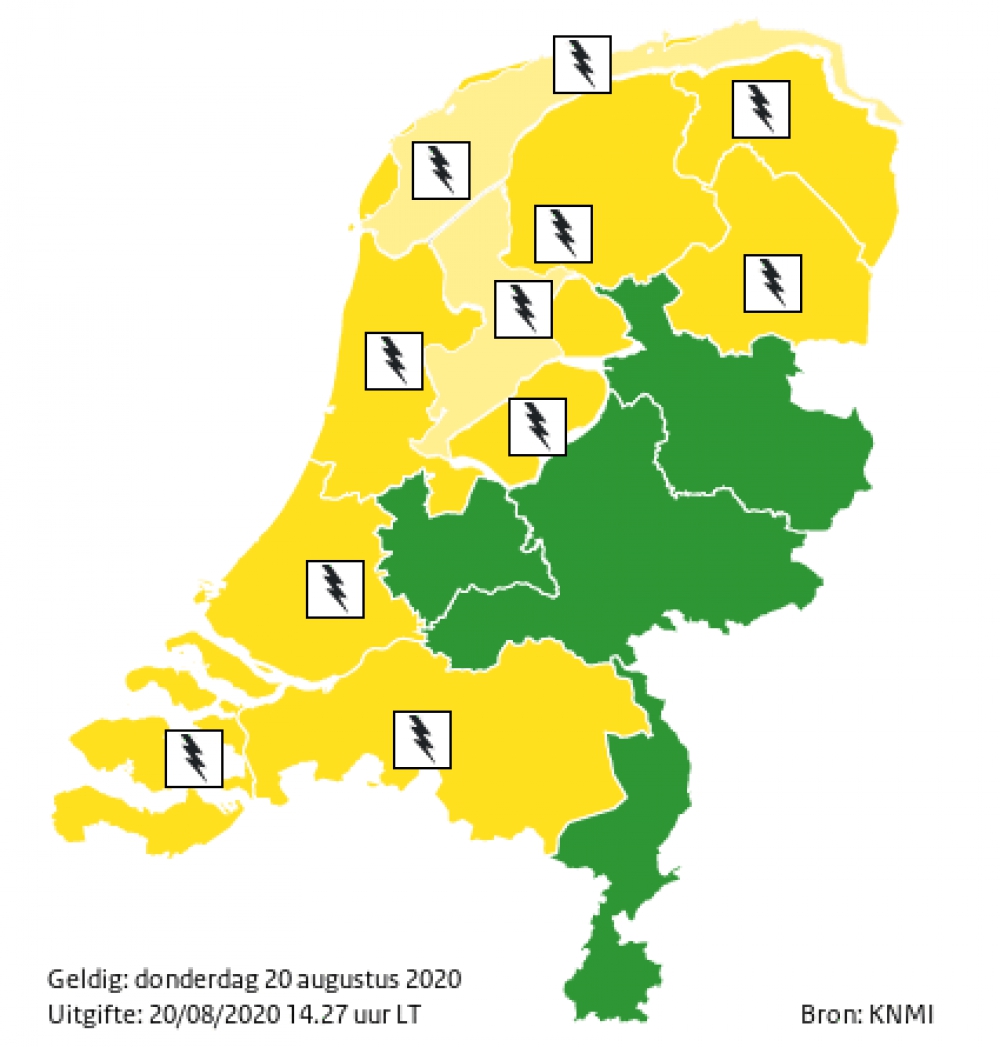 Vanavond code geel voor onweersbuien